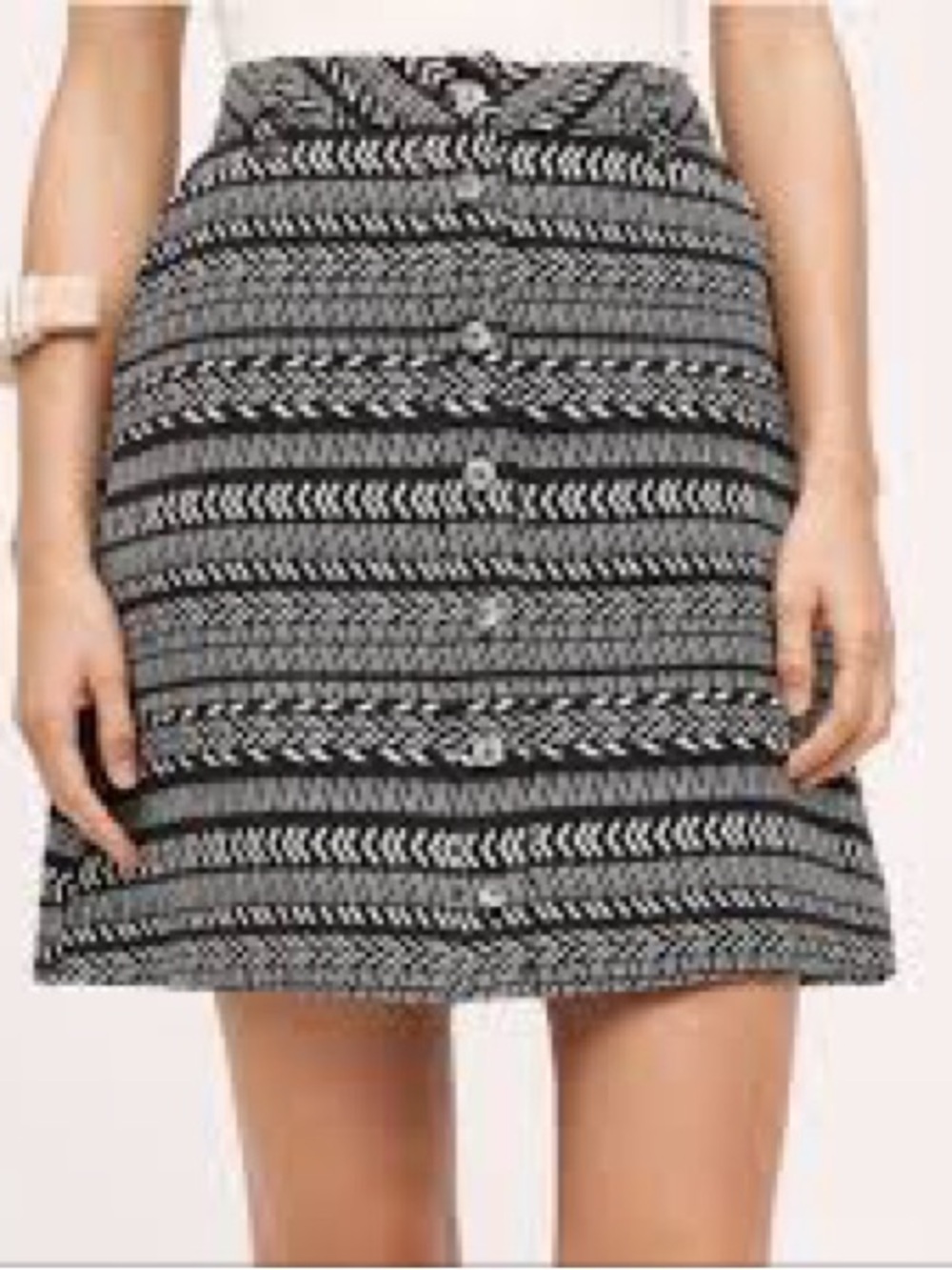 Maeve Black & White Patterned Button-Front A-Line Mini Skirt